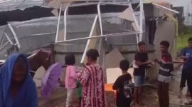 Kondisi salah satu unit Hunian Sementara (Huntara) di Desa Gedumbak, Kecamatan Langkahan, Aceh Utara, yang mengalami kerusakan pascaditerjang hujan dan angin kencang, Selasa (2/6/2026).