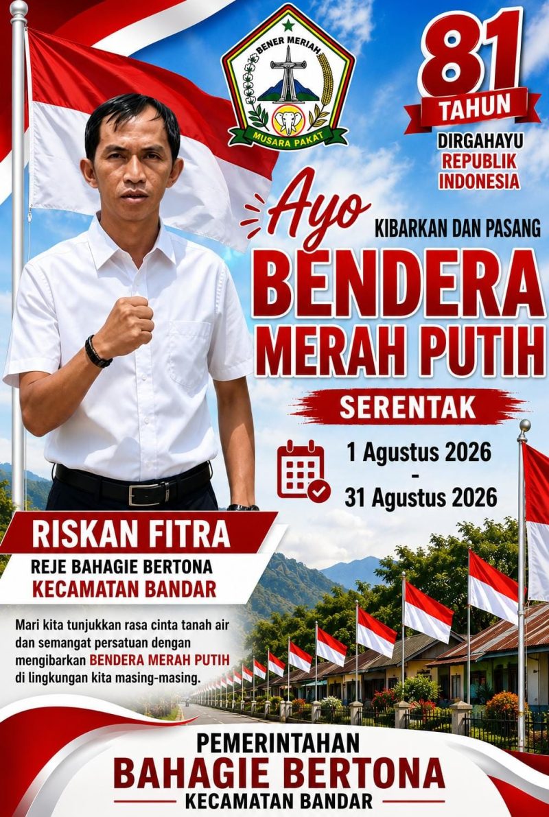 Riskan Fitra (Reje) Kampung Bahagie Bertona menyerukan pemasangan Bendera Merah Putih secara serentak selama bulan Agustus 2026.Foto.Dok: Ist